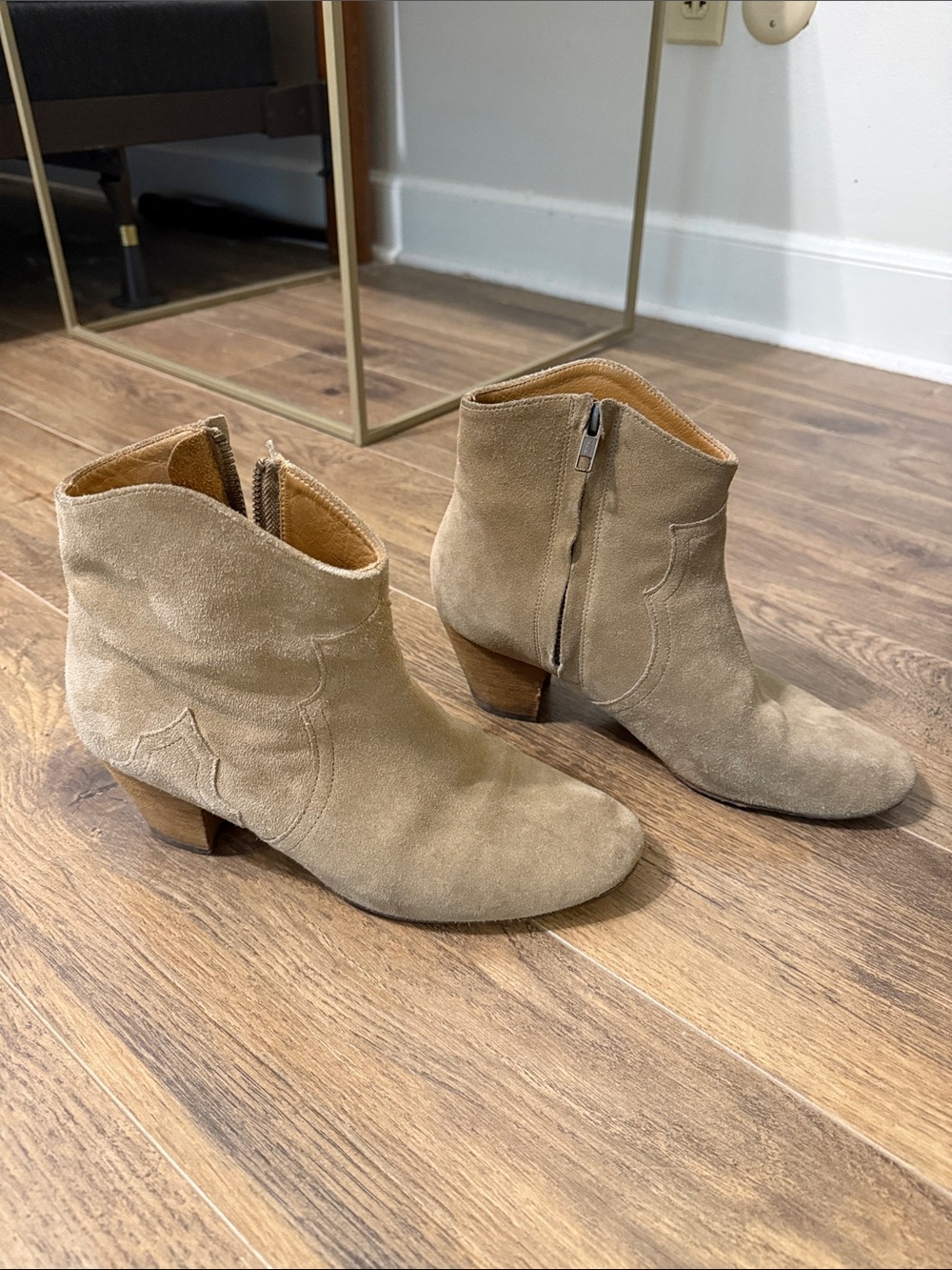 Isabel Marant Taupe Suede Ankle Booties